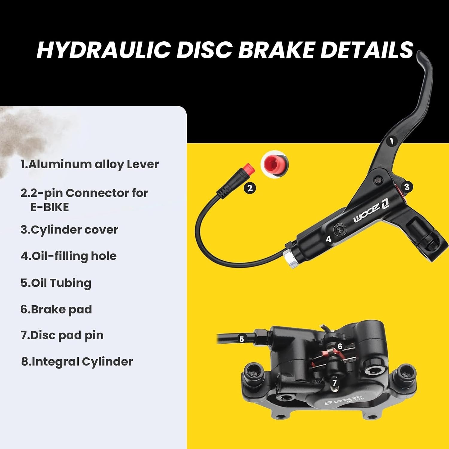 Ebike Hydraulic Brake Set 4-Pistons 160mm Rotors 2-Pin Power-Off Kit Aluminum