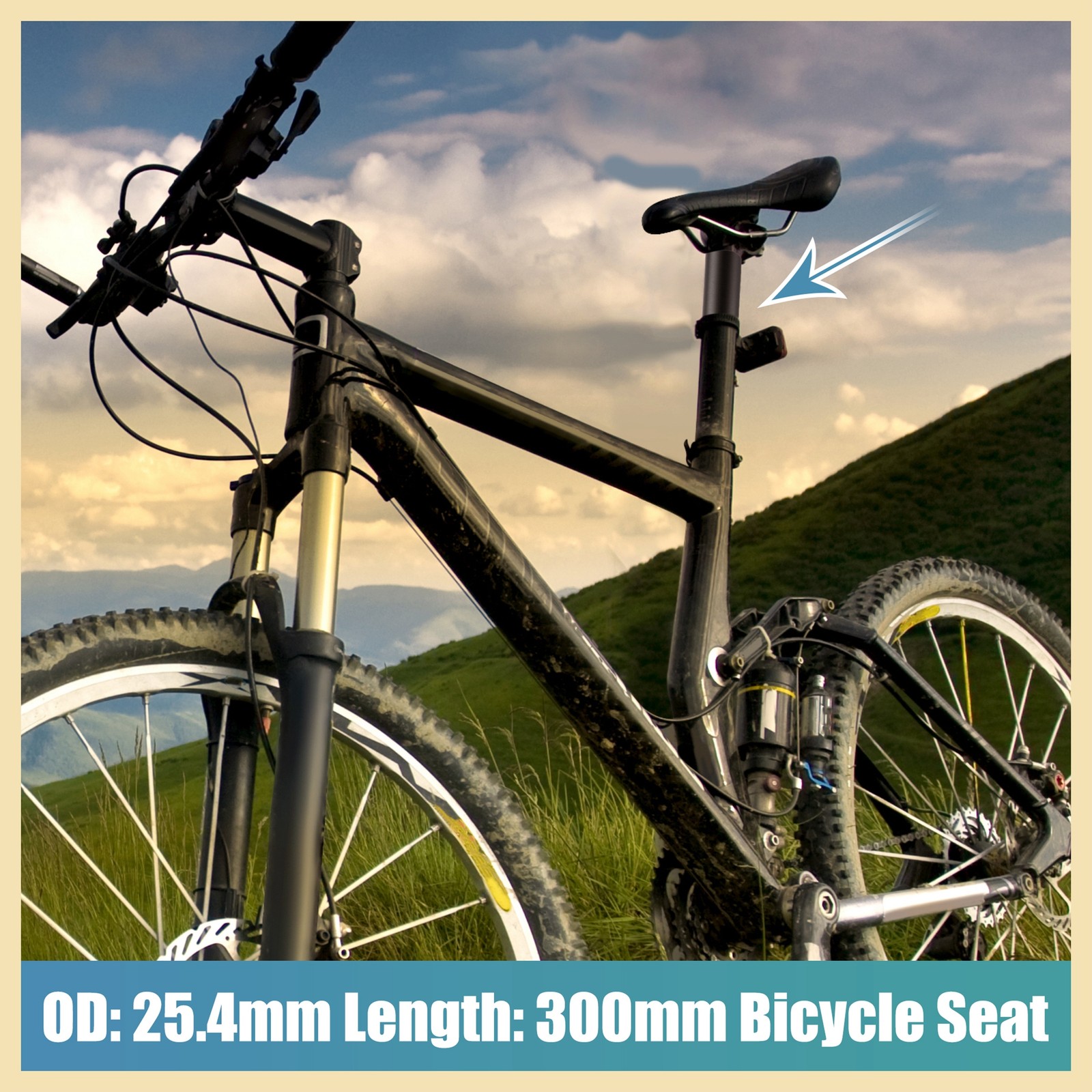 25.4x300mm Bike Seat Post Aluminum Alloy Bicycle Bike Seat Tube Mount Black New
