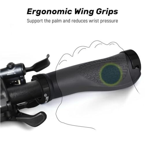 Bike Handlebar Grips, Multi Black, Black Rings, With Aluminium End Caps