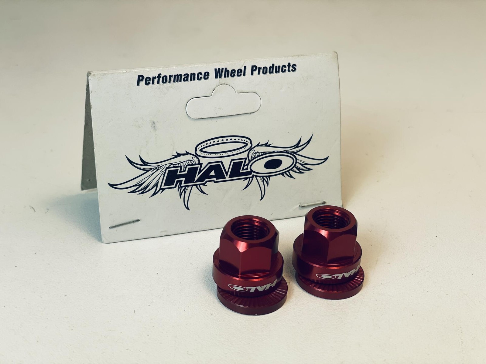 NOS Halo Alloy M10 Axle Nuts, 10mm, Red Anodized – Pair