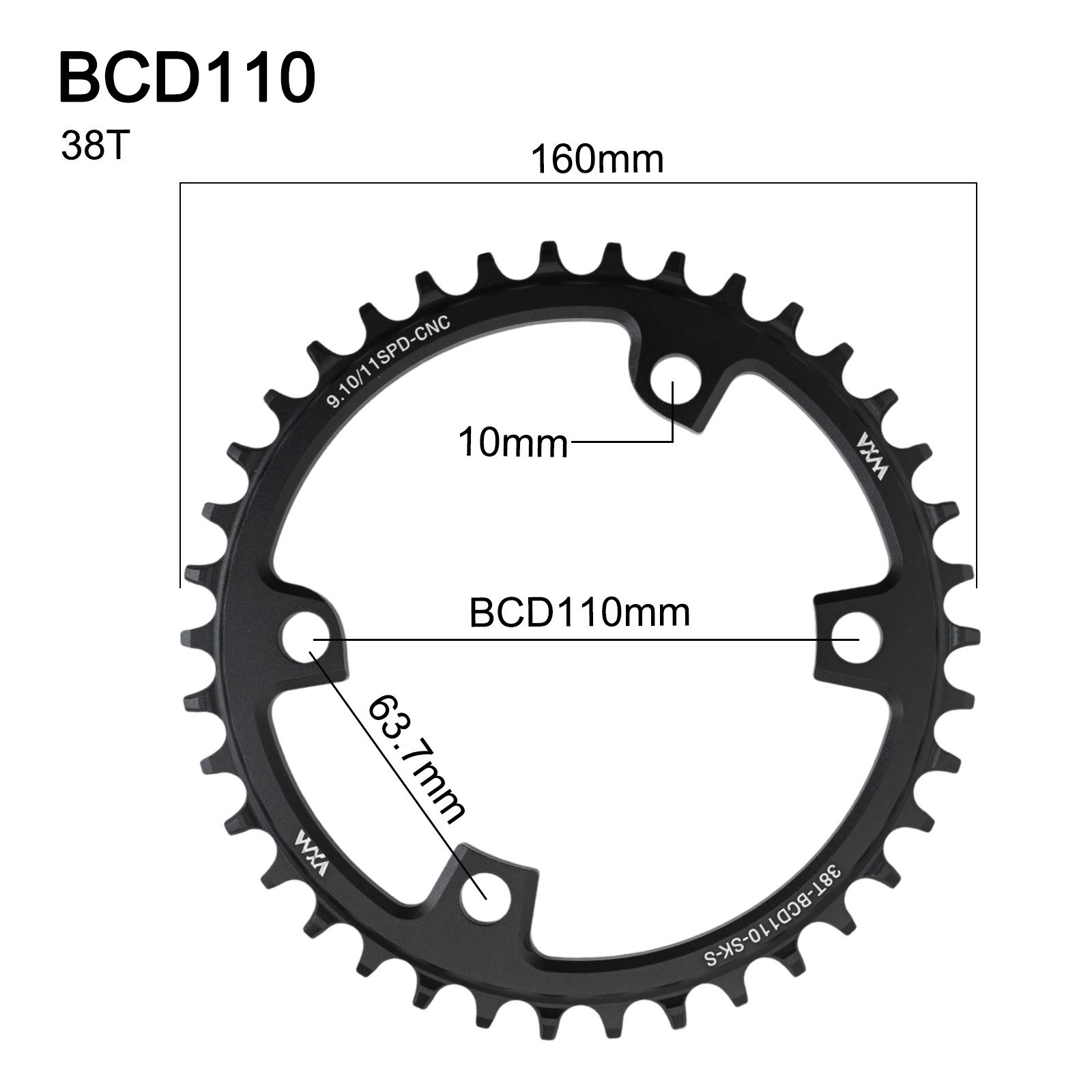 Road Bike Single Chainring CNC Aluminum Alloy 110BCD with Teeth Options