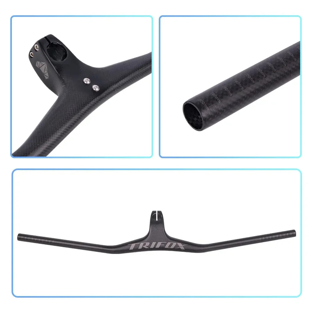 Angle-17° MTB Bicycle One-shaped Integrated Handlebar Stem 3K Matte 600-800mm