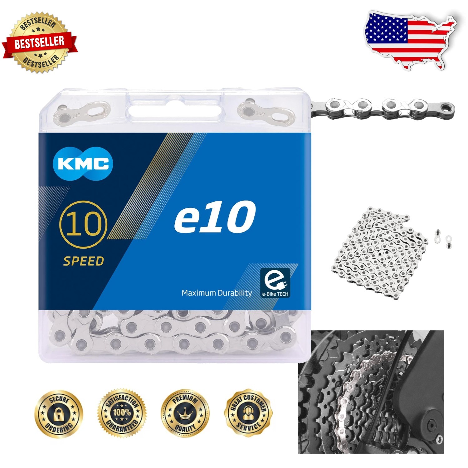 Performance 10 Speed E-bike Chain 122 Links Nickel Plated Steel Smooth Shift