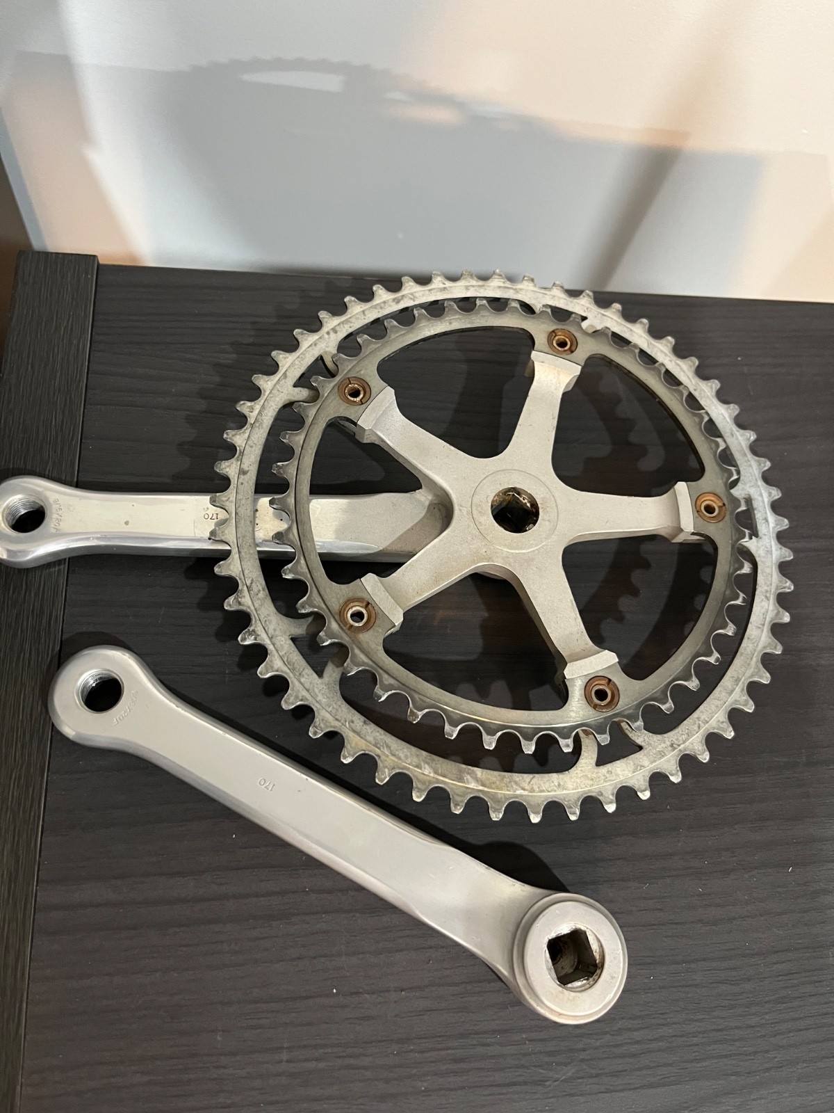 Vintage Ofmega Bianchi Crankset 170mm 52/42T, 130 BCD. Square Taper