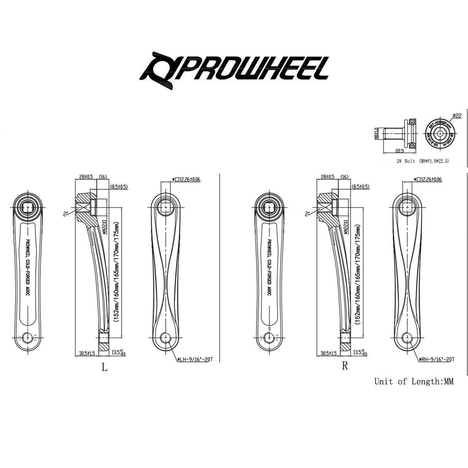 PROWHEEL Ebike Crank Arm Available in Square One Pair Crankarm 160mm