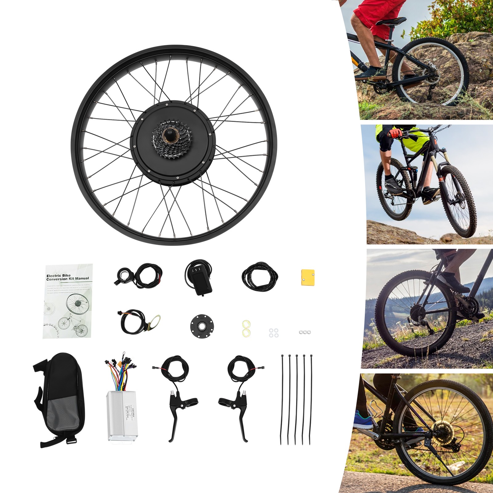 26″ Electric Bicycle Conversion Kit Fat Tire E-Bike Rear Hub Motor LCD 48V 1000W