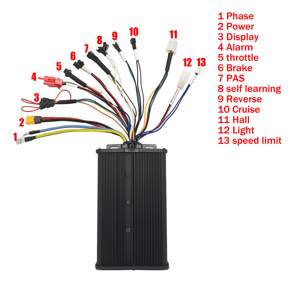 Ebike Controller 40A 48V 60V 72V 1500W-2000W 3-Mode Sine Wave With Display