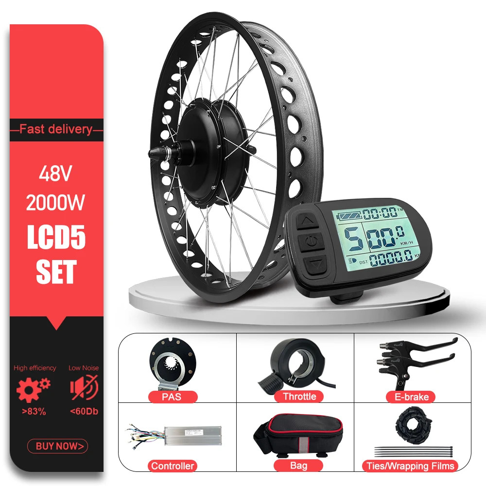 48V 2000W 4.0Tyre Fat Tire Rear Gearless Hub Motor Wheel for Snow Electric Bike