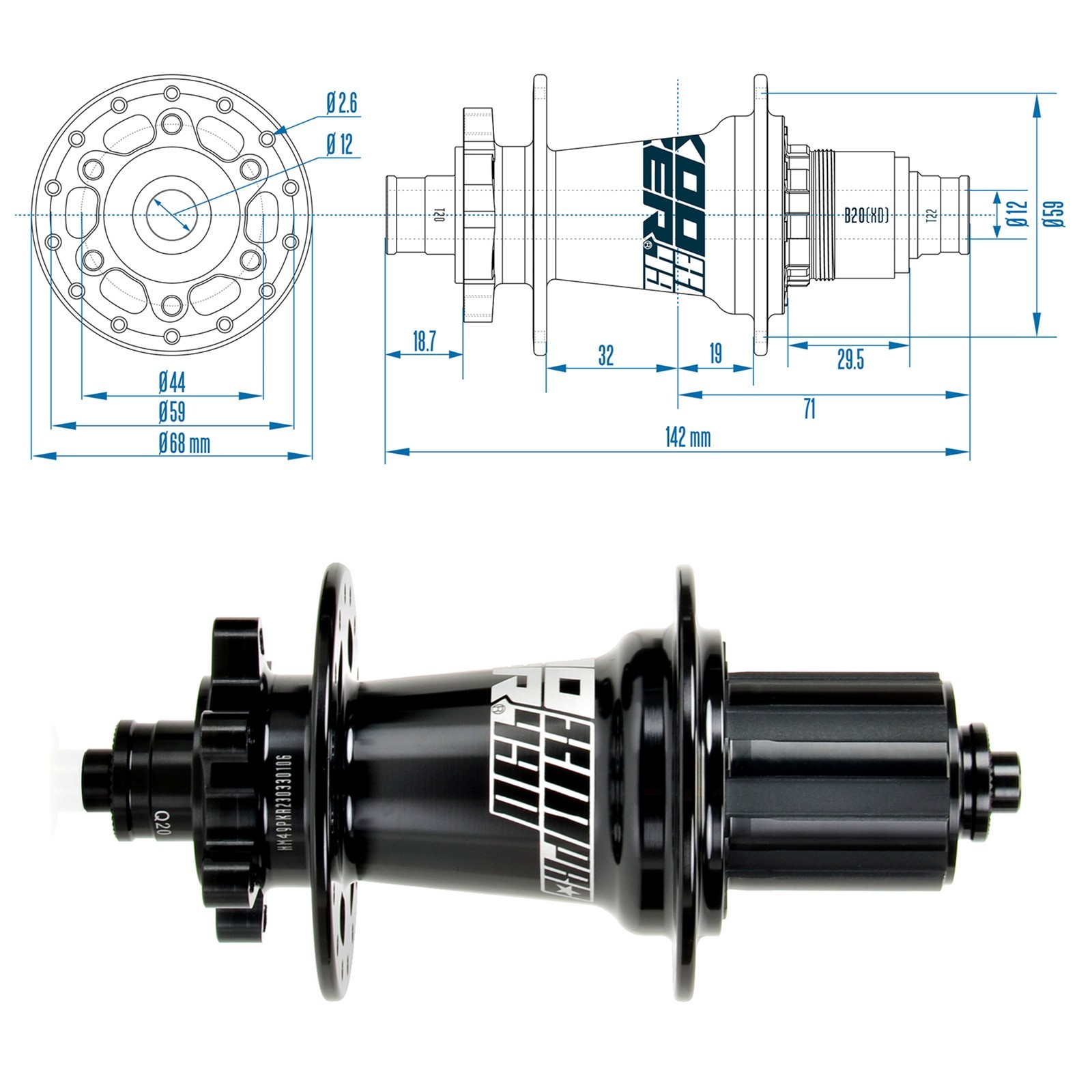 XM490 PRO MTB Hub 32H 6 Bolt 120 Click Thru Axle Disc Brake HG,15x100mm/12x142mm