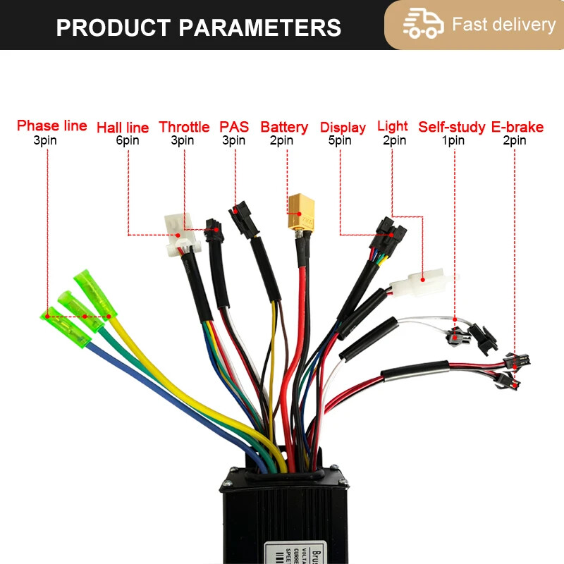 Three Mode 250W-1000W E-bike Brushless Sinewave Controller 17A/26A/30A 36V/48V