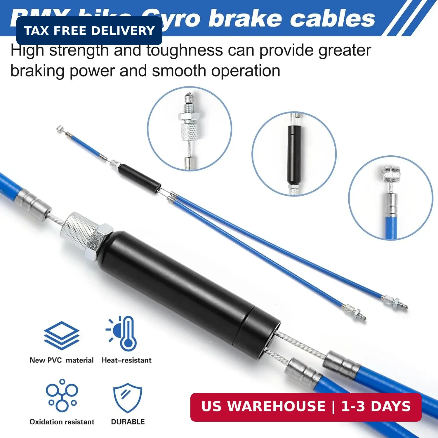 BMX Bike Gyro Brake Cables Kit – 1 Set Front + Rear (Upper + Lower) with Spinner
