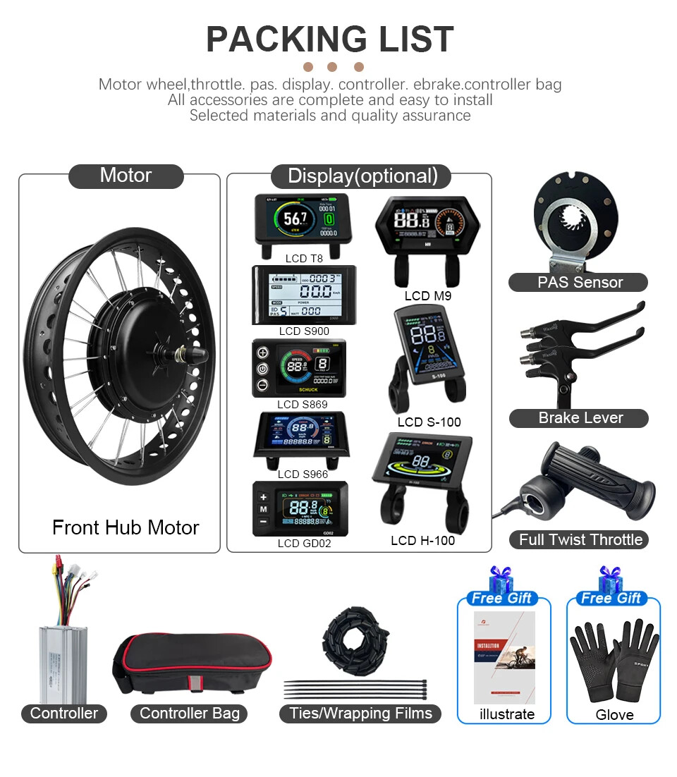 48V 1000W Snow Electric Bike Fat Brushless Front Hub Motor Wheel 20/24/26Inch