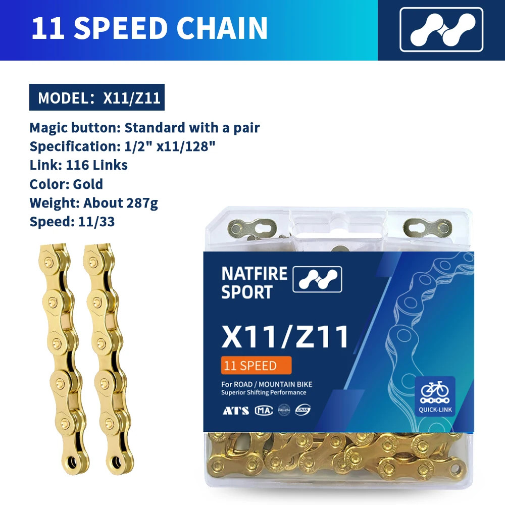 NATFIRE Bike Chain 6/7/8/9/10/11/12 Speed 116 Links Silver Gold MTB Road Bicycle