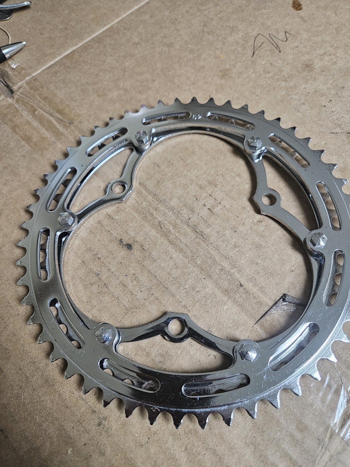 Vintage NOS 3 bolts Chainrings 52/47T for cottered crank, steel, Road 60s 70s