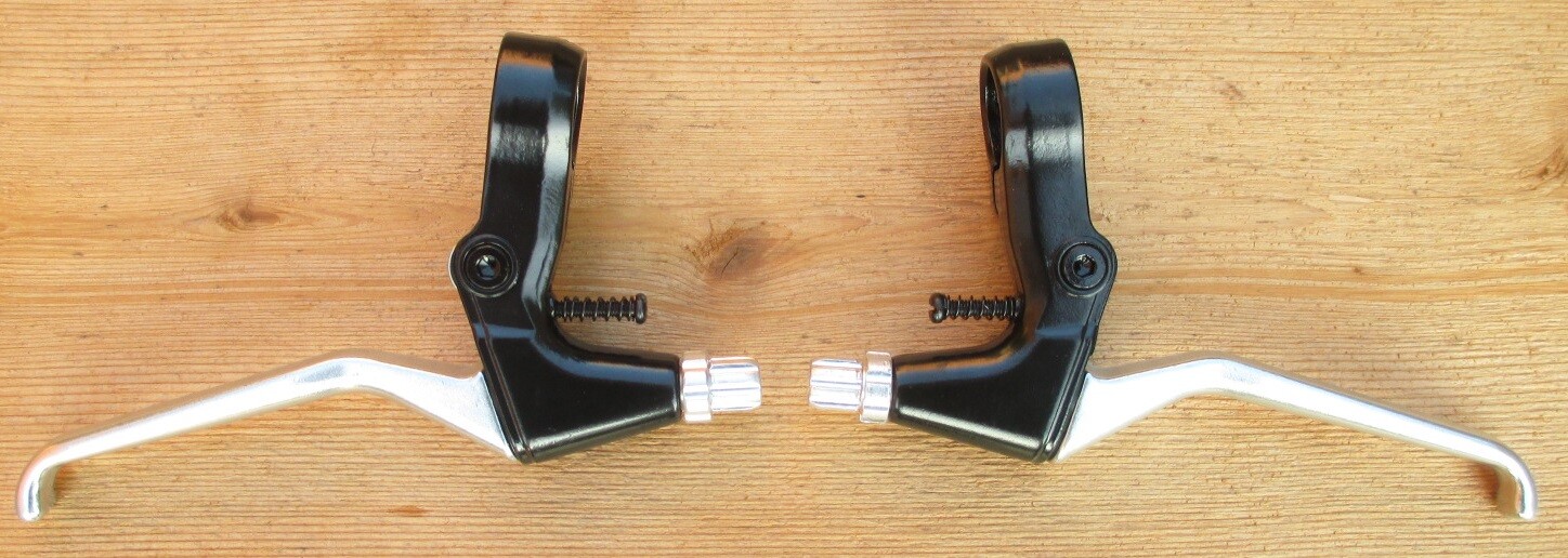 Brake Lever Set Mountain Bike 4 finger 22.2 Alloy One Pair Black & Silver Sunlit