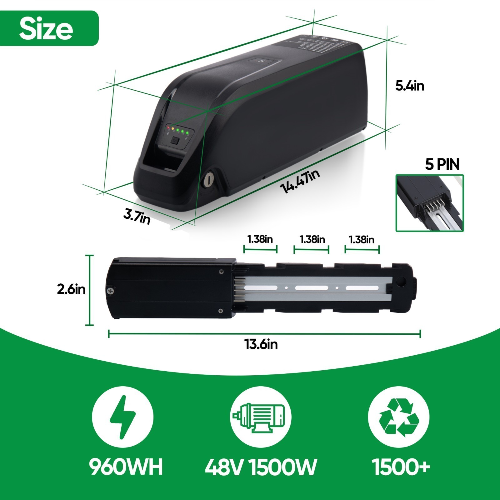 5PIN 48V 10Ah/15Ah/20Ah Electric bicycle Ebike lithium battery 200W-1800W Motors