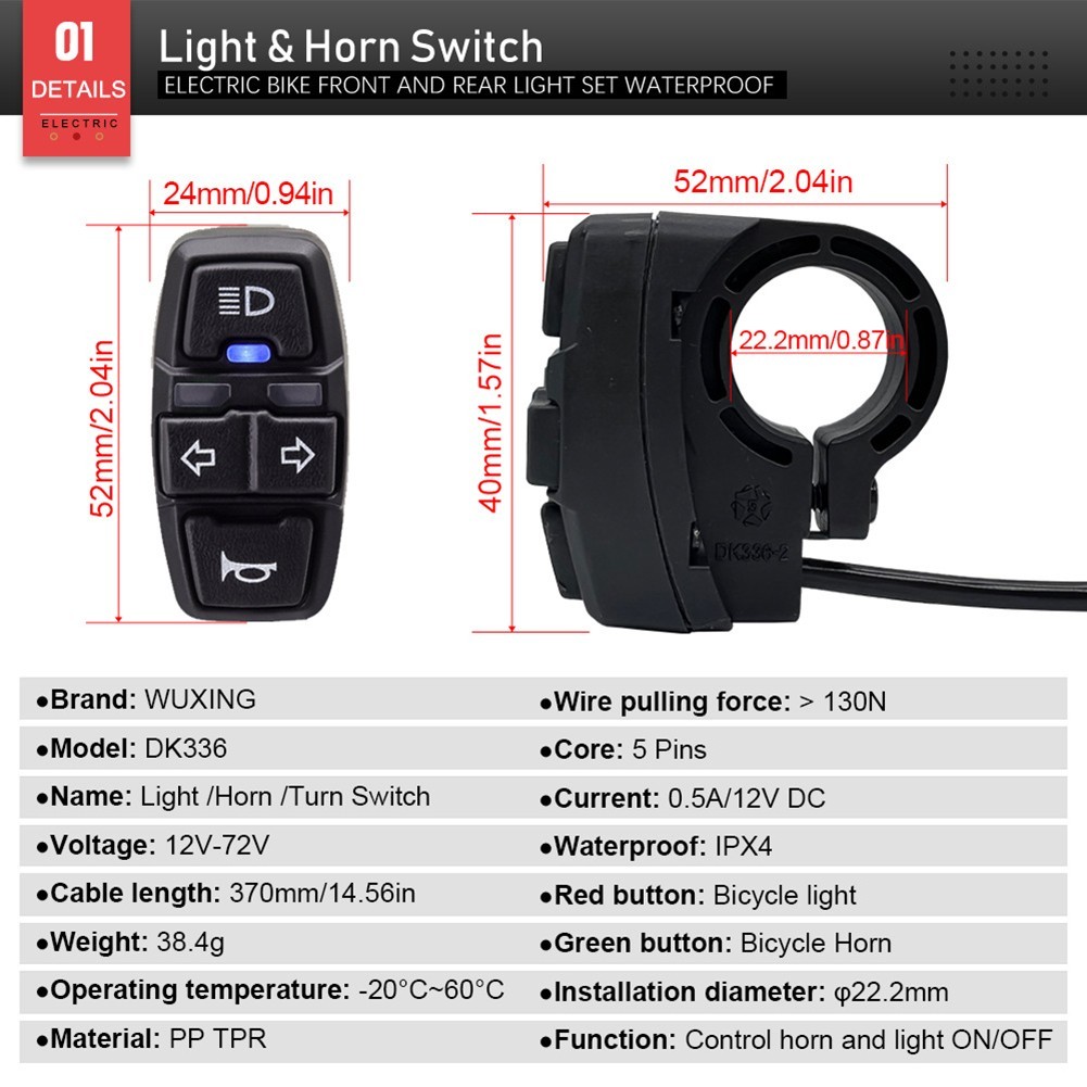Ebike Waterproof Light Set with Headlight Taillights and Cable Integration