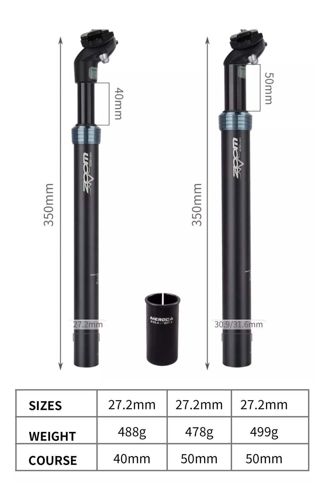 Suspension Seatpost 27.2-33.9mm MTB Road Folding Bicycle Seat Tube 350 Length