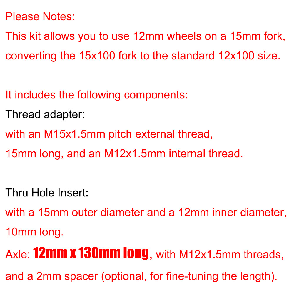 15mm to 12mm Fork Thru Axle Conversion Kit For Most Road Gravel Cyclocross Forks