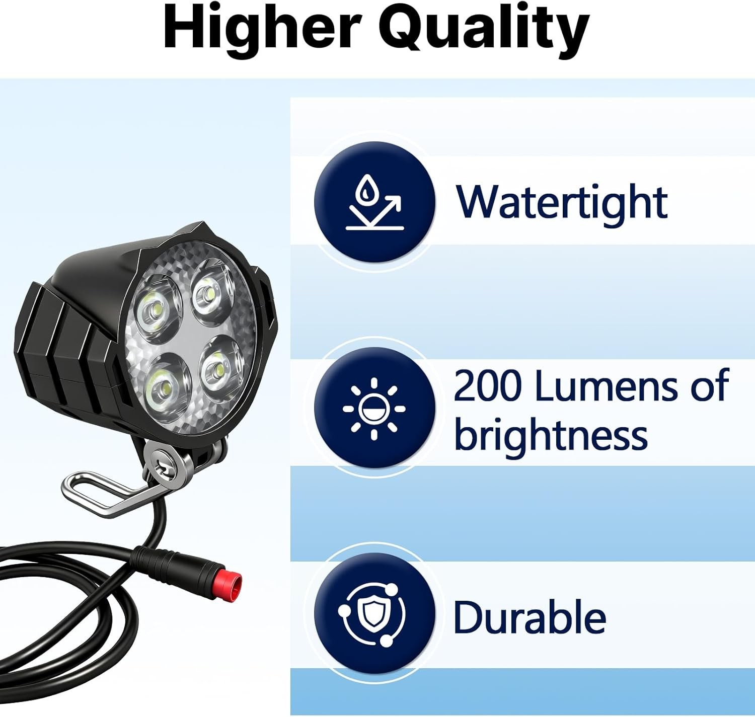 Ebike Headlight 2 Pin, Ebike Front Light for 36V 48V Battery Systems, Waterproof
