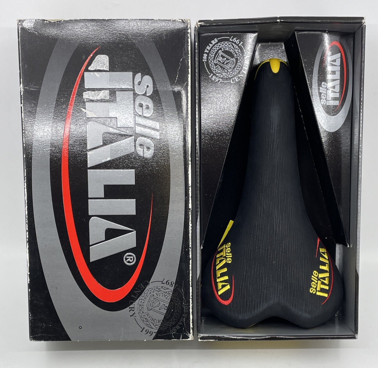 NOS VINTAGE 1999 Selle Italia Turbomatic 3 Black Leather Manganese Rail Saddle