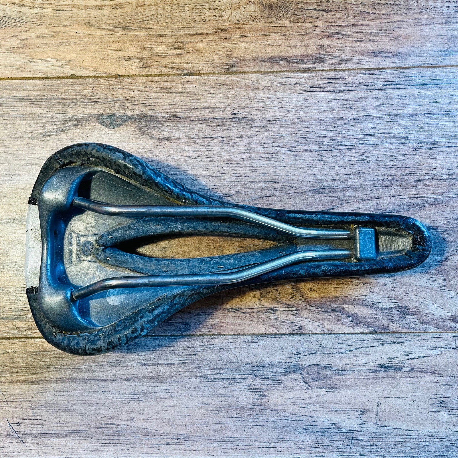 Terry  Cutaway Saddle Gray Leather Titanium Rails