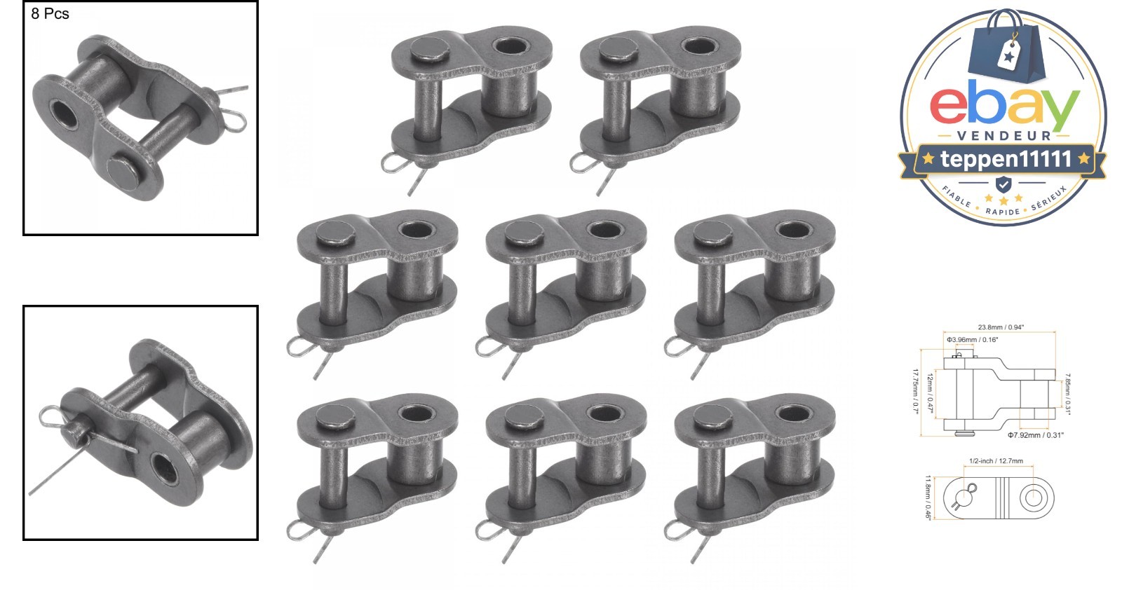 8Pcs Chain Offset Half Link Roller 1/2″ Pitch Carbon Steel Split Links