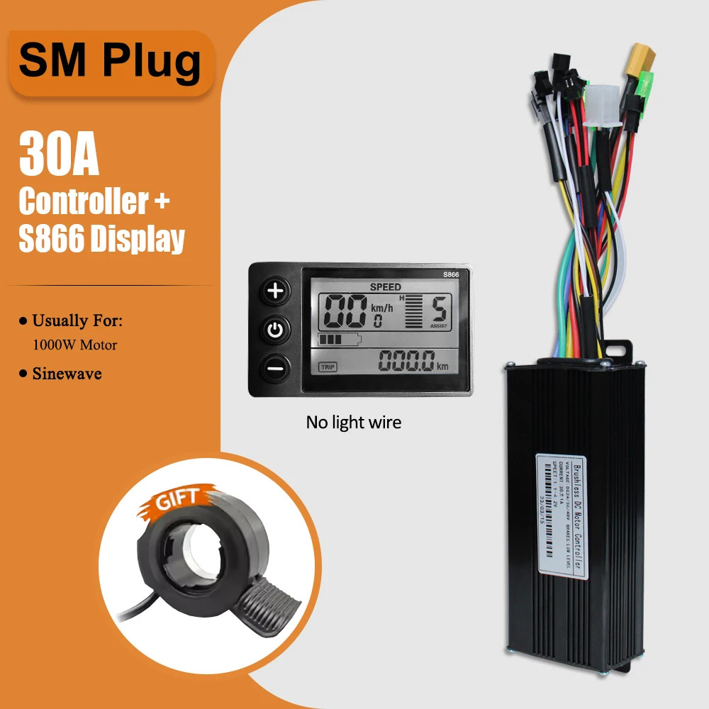 36V 48V 30A Three-Mode Sine Wave E-bike Controller SM/WP Plug with LCD Display