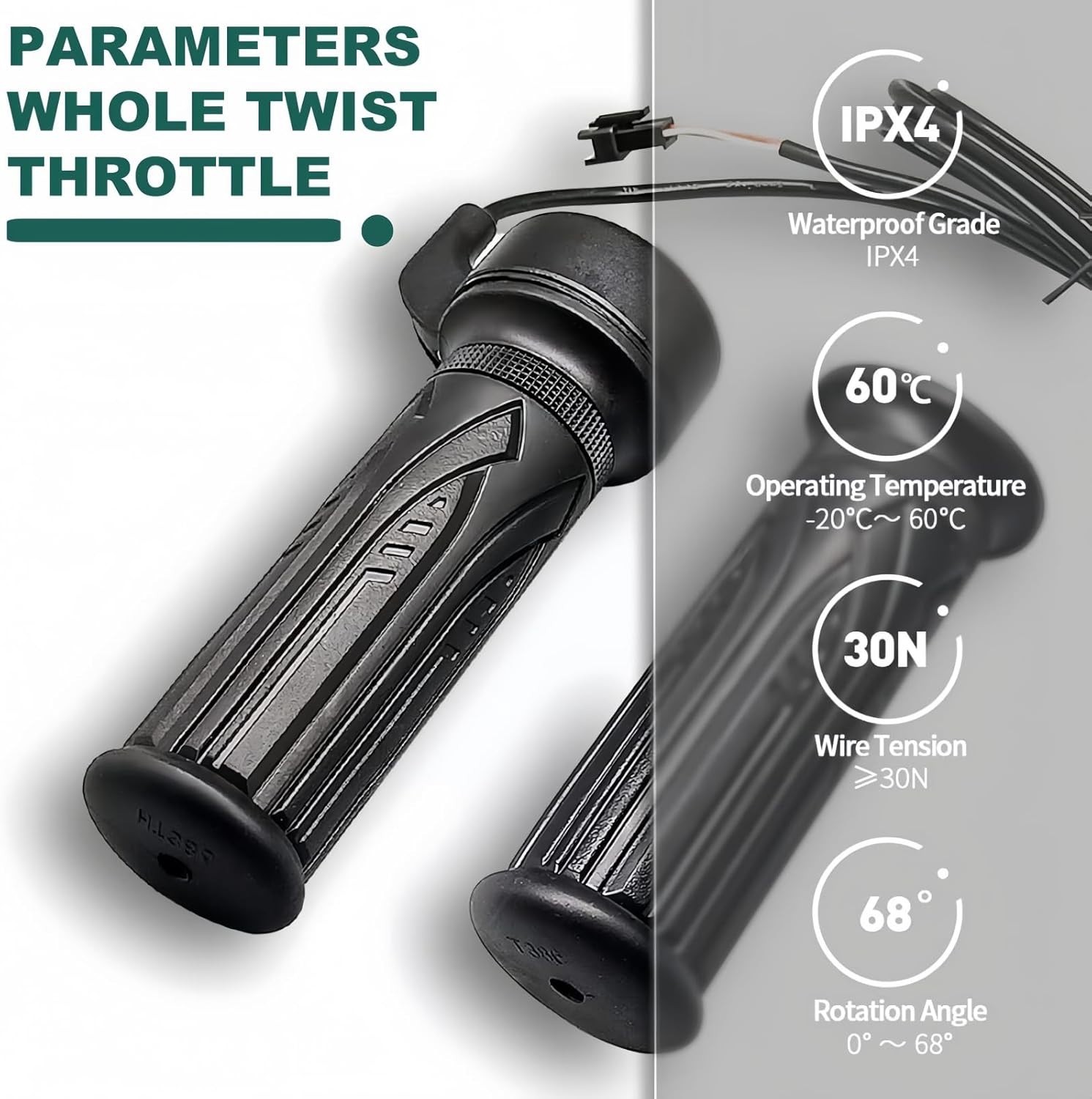 Ebike Full Twist Throttle 12V-72V, 3 Pin SM Connector Ebike Throttle with 71″