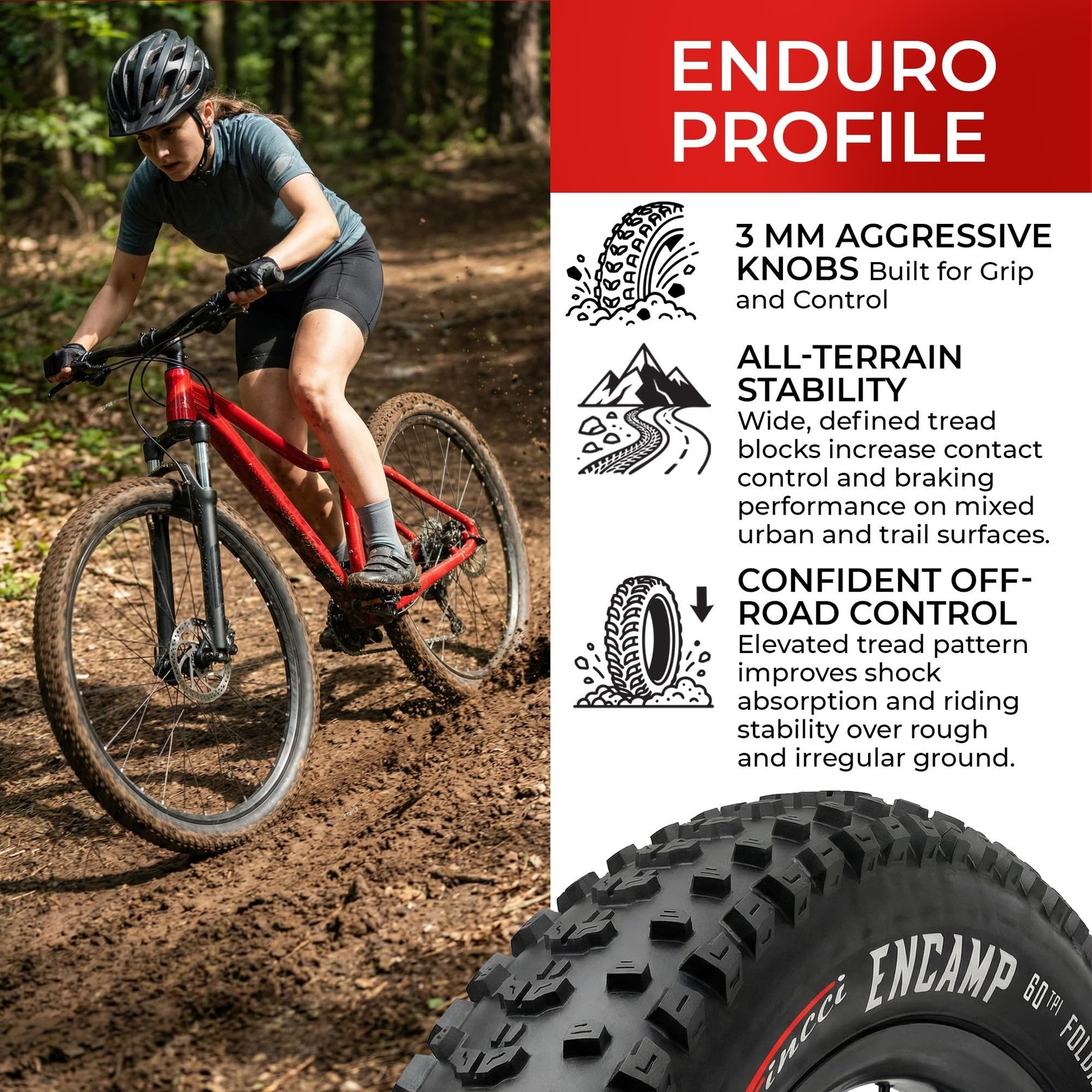 Fincci Encamp 27.5 x 2.25 Inch Mountain Bike Tire – Foldable 57-584 60 TPI Ty…