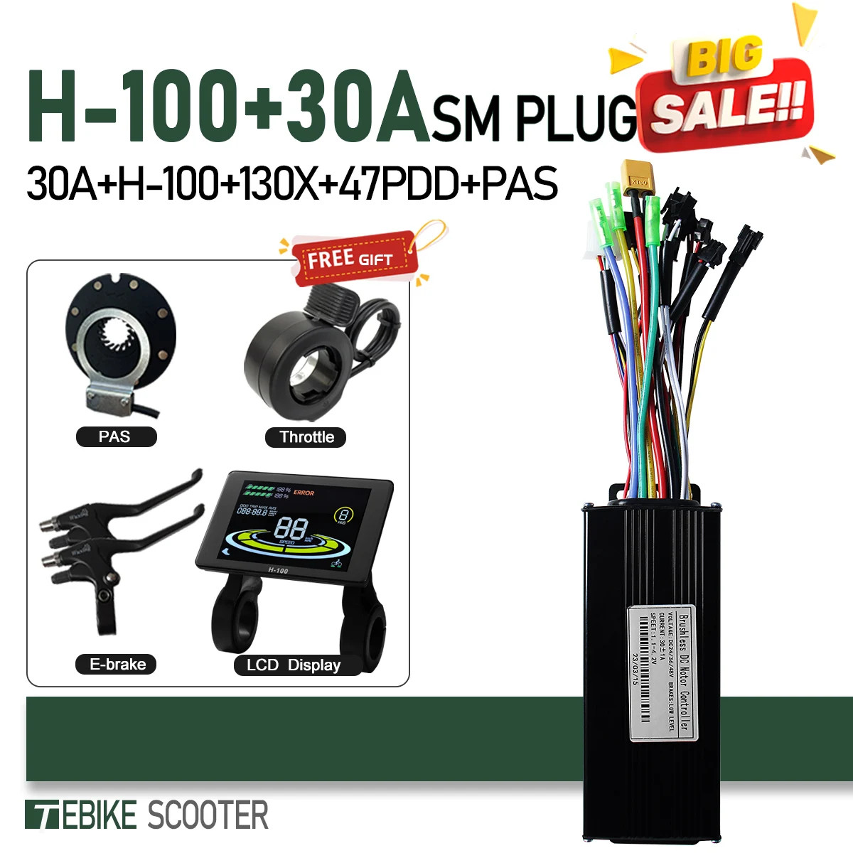 3-Mode 17-40A Sine Wave Controller LCD S866/GD02 Color Compatible Hall Free Hub