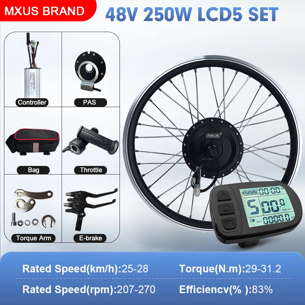 MTB Ebike Conversion Kit 36/48V 250W Brushless Front Rear Hub Motor 16-29In 700C