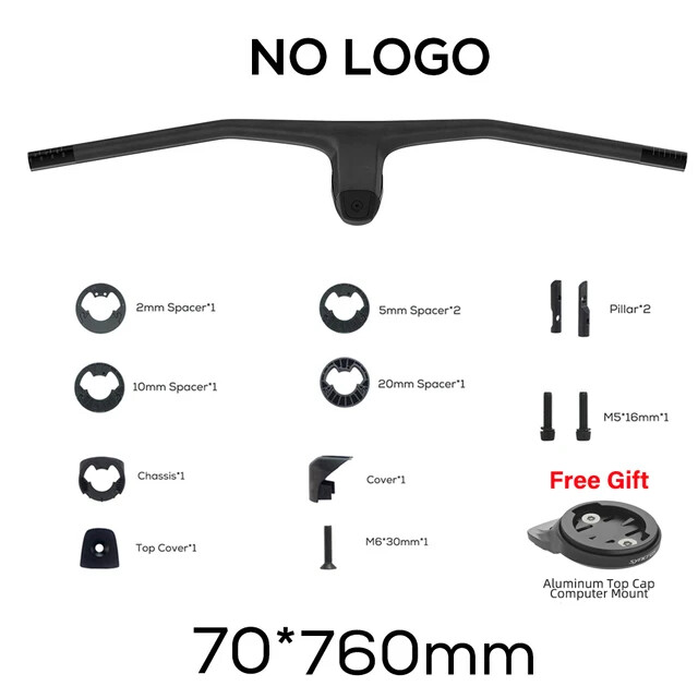 Full Carbon MTB Bicycle Integrated Cockpit Handlebar 740-780mm -20° UD Matte