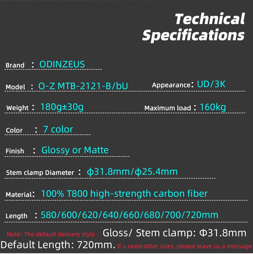 MTB Bicycle Handlebar Full Carbon Fiber Riser Bar 580-720mm Diameter 31.8/25.4mm