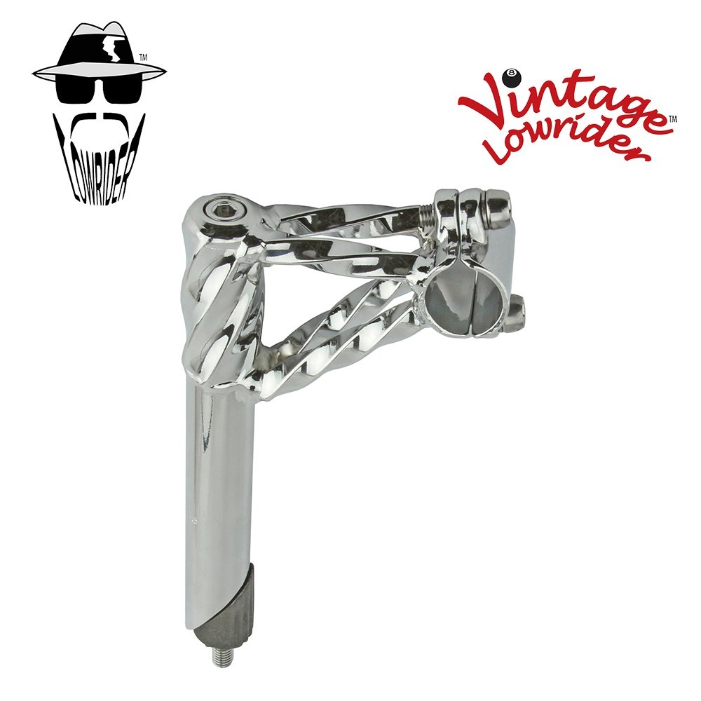 GENUINE VINTAGE LOWRIDER BICYCLE DOUBLE TWISTED LOWRIDER STEM 21.1MM IN CHROME