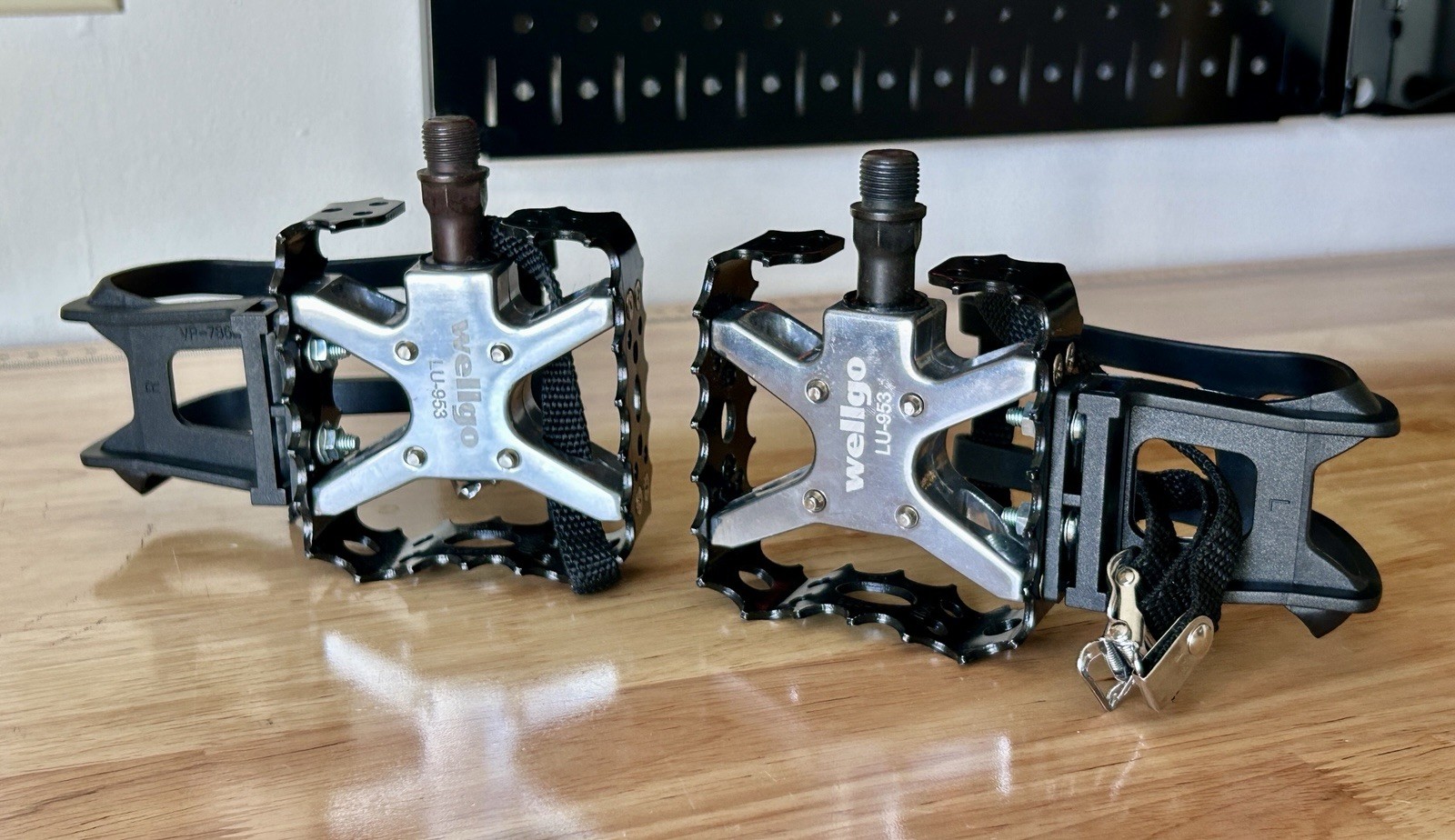 Vintage Wellgo BMX Bike Pedals LU-953 Trap Black & Silver Old School & Toe Clips