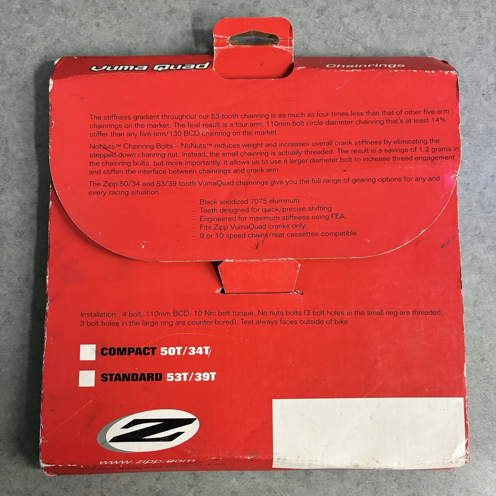 NOS ZIPP VUMA Quad Chainrings 53/39t With 110 x 4 BCD 10 Speed Black TAKE OFF