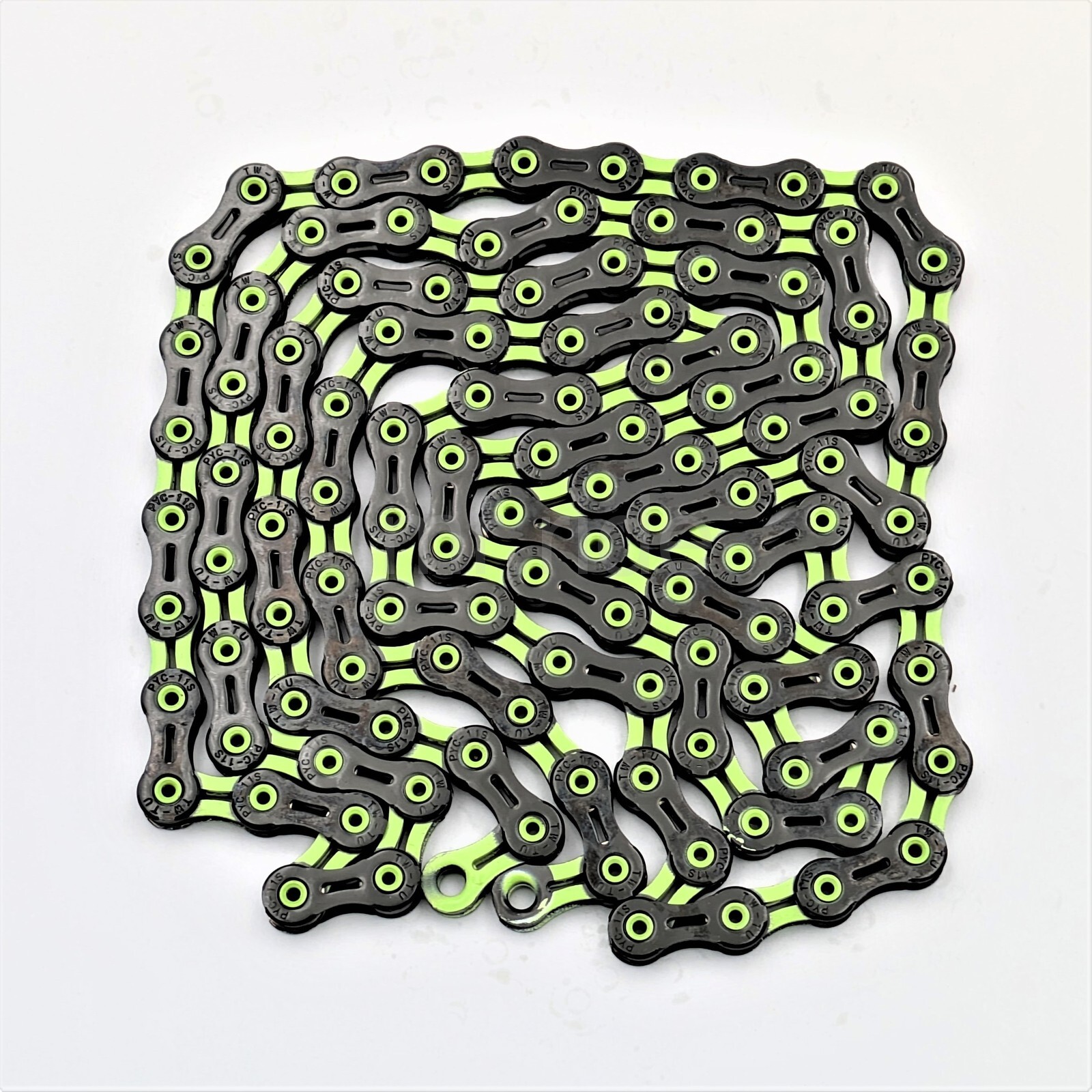 PYC DLC 11-Spd Road MTB CX Gravel Hollow Chain 116L, Ultralight, Black/Green