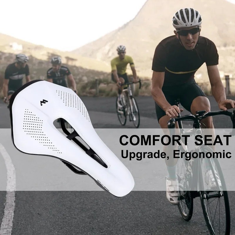Road Bike Saddle Short Nose Hollow Ergonomic PU Leather Cushion Seat 340g