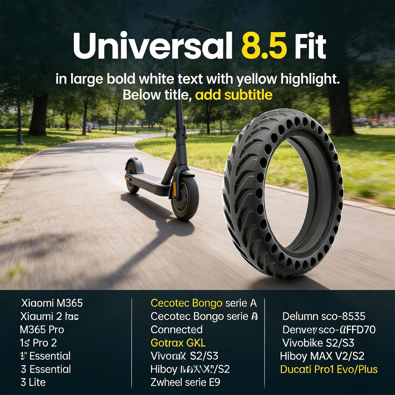 Solid Electric Scooter Tire, Honeycomb Shock-Absorbing Replacement 2PS 8.5″