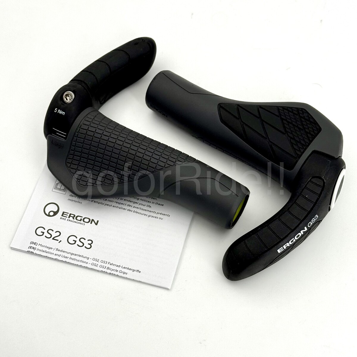 Ergon GS3 Large E-MTB Lock-On Grips Pair 3-Finger Bar End Anti-Slip Gray/Black