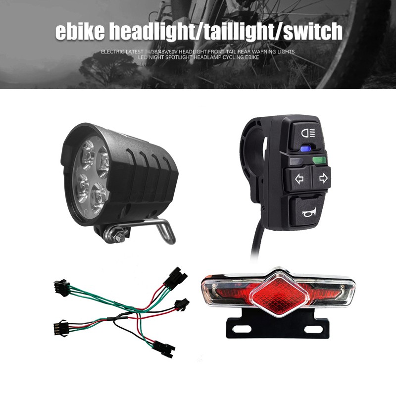 3 in 1 Light Kits 36V/48V/60V E-Bike Headlight & Tail Light Horn Turn Switch