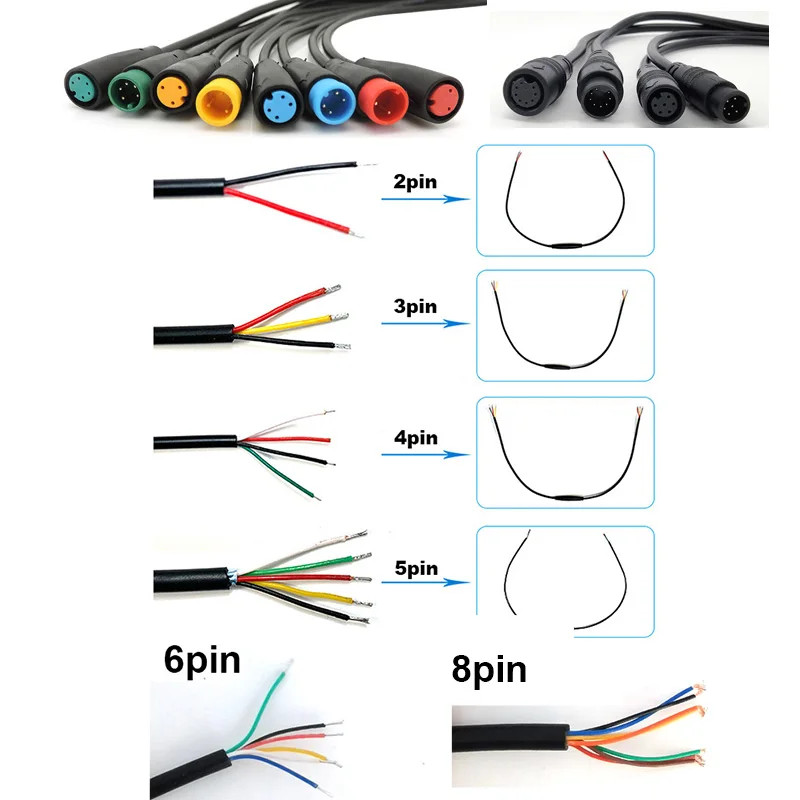 2/3/4/5/6 8 Pin male to female Connector Waterproof eclectic Ebike senser Cable