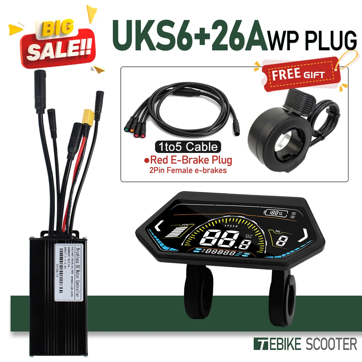 E-bike SineWave Controller 24V/36V/48V52V 17A26A30A40A Three Mode Brushless