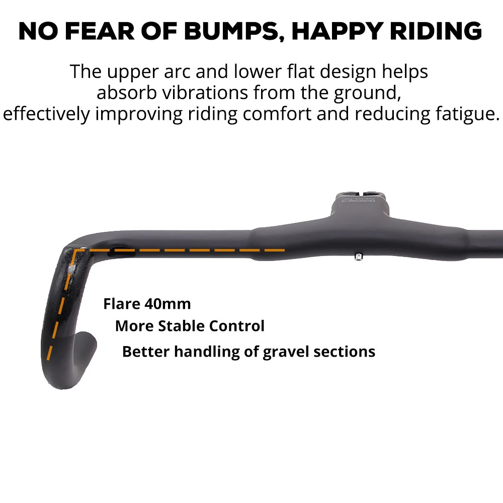 Carbon Gravel Road Bike Drop Bar Integrated Cockpit -6 Degree Internal Cable