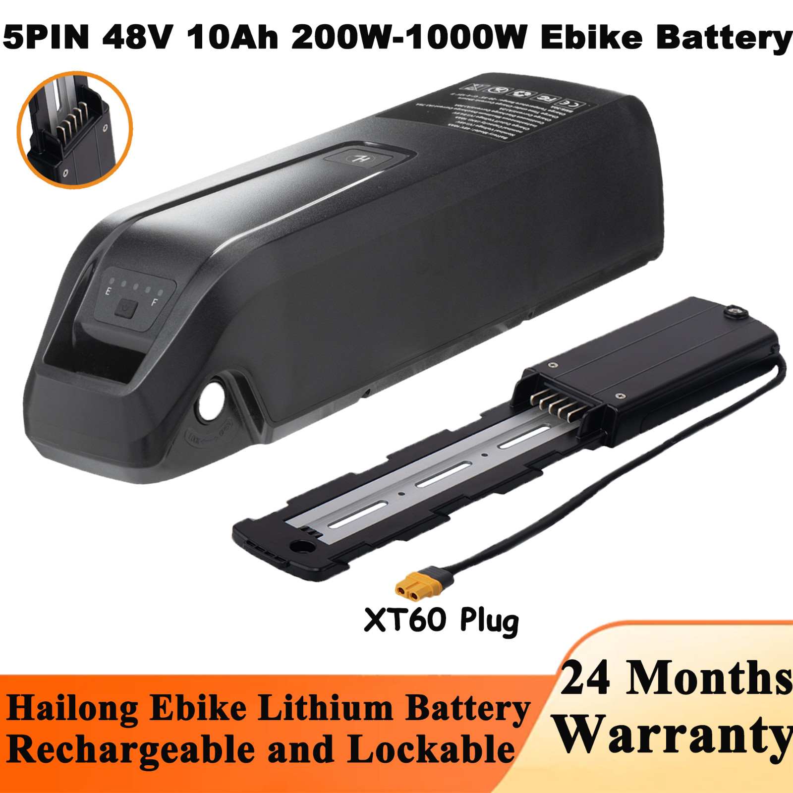 48V 200-1000W Electric Bicycle lithium battery Lockable w/ USB Port Rechargeable