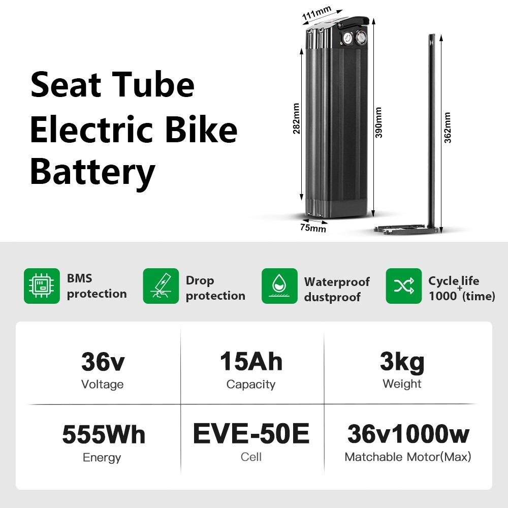 Electric Bike Battery 48V 36V 15Ah 17Ah Black Silverfish Lithium Ebike Battery
