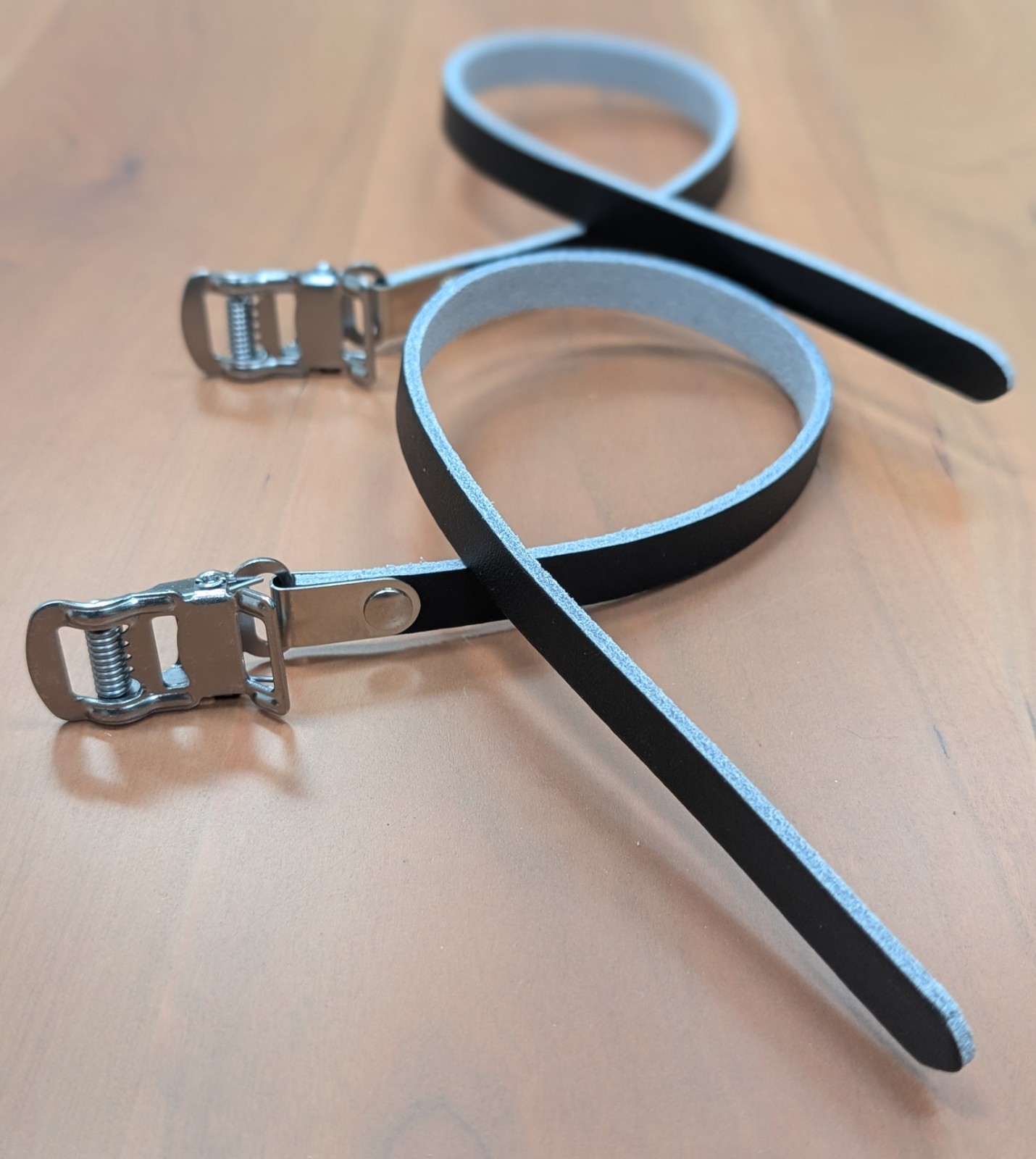 MURPHY BLACK LEATHER TOE CLIP STRAPS & CHROME STEEL BUCKLES – SHIPS FREE USA