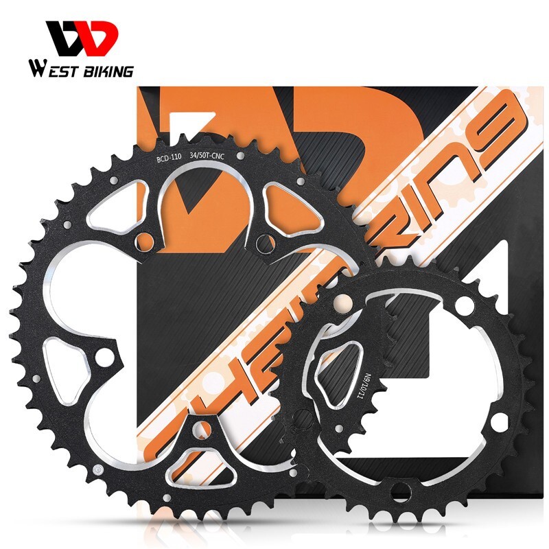 WEST BIKING Road Bike Chainring 110BCD 34T/50T Tooth Plate 8/9/10/11 Speed Black