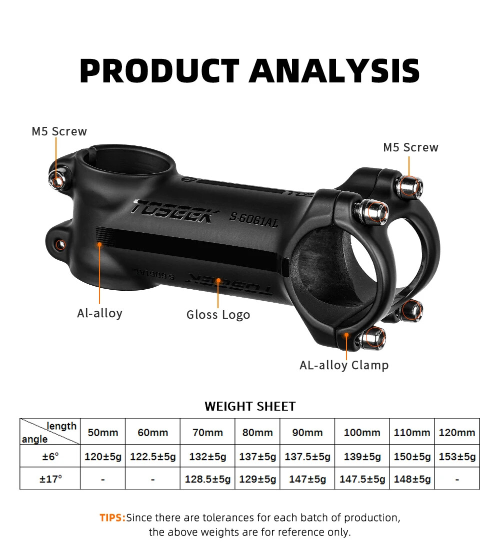 Bicycle Stem 31.8mm MTB Road Bike Handlebar Stem Angle 6/17Degrees 60-120mm